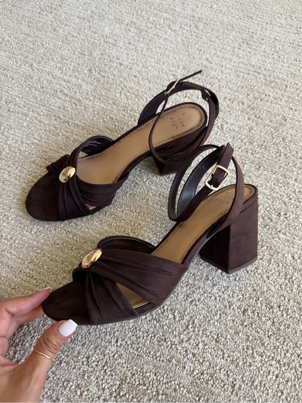 Target Brown Block Heel Sandals with Gold Accent